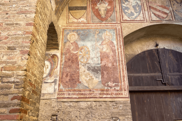 Italy fresco painting of pilgrims