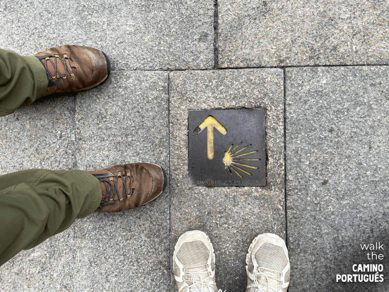 Camino waymarker outside of the Porto Cathedral (Sé do Porto)